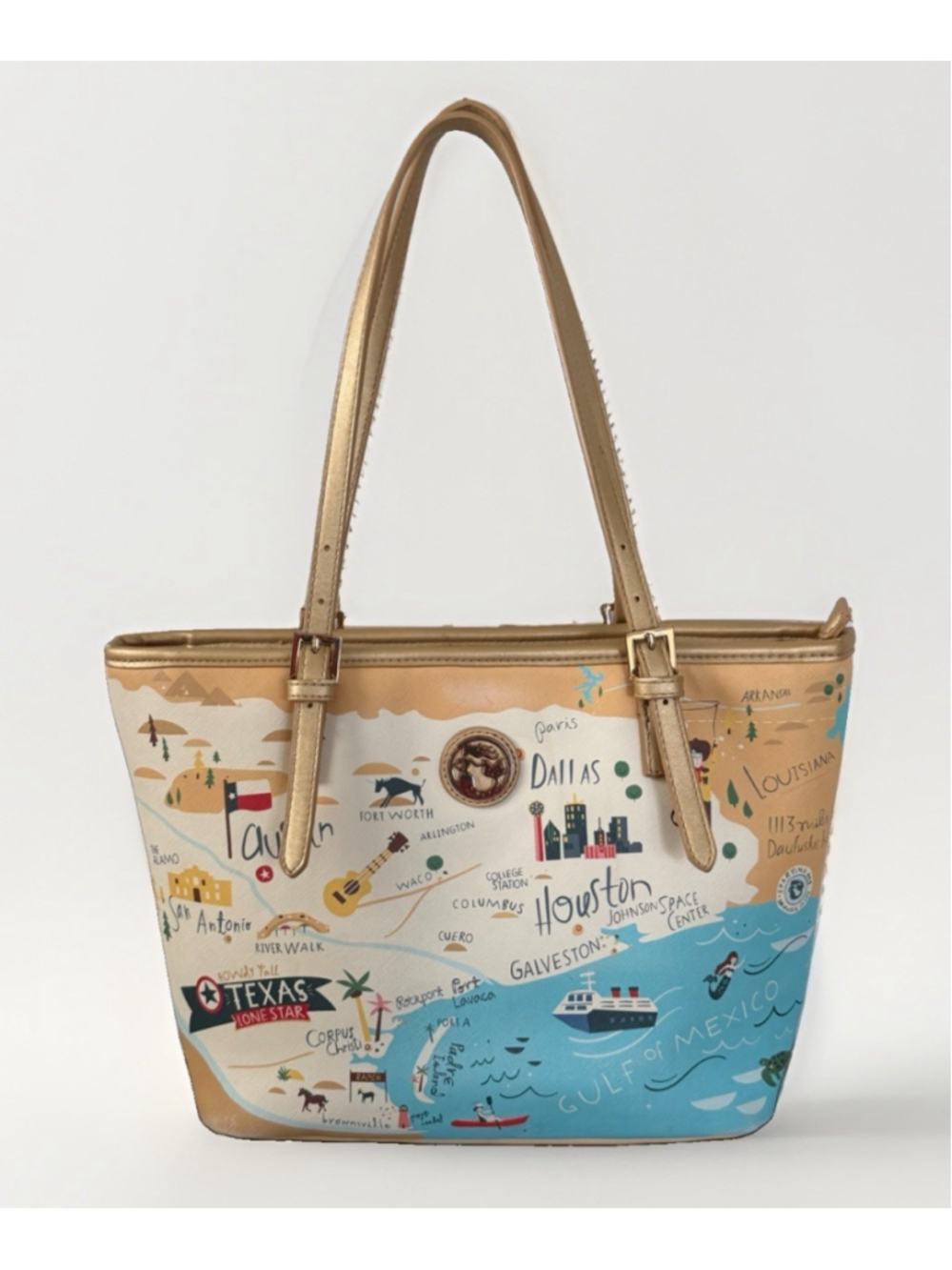 Spartina 449 Greetings From Texas Small Tote Map Print Shoulder Bag